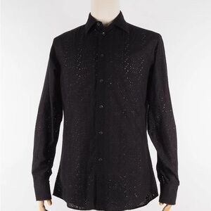 Versace Black Textured Long-Sleeve Dress Shirt